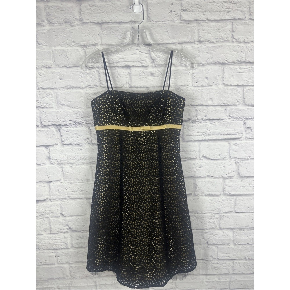 Betsey & Adam VTG Y2K Whimsigoth Black  Gold Lace Overlay Party Cocktail Dress 6